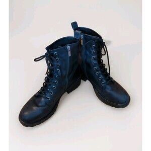 Frye Foster Combat Moto Boots Womens 7M Black Leather Lace Up Zip Goth